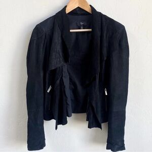 Aqua Black Suede Draped Leather Jacket